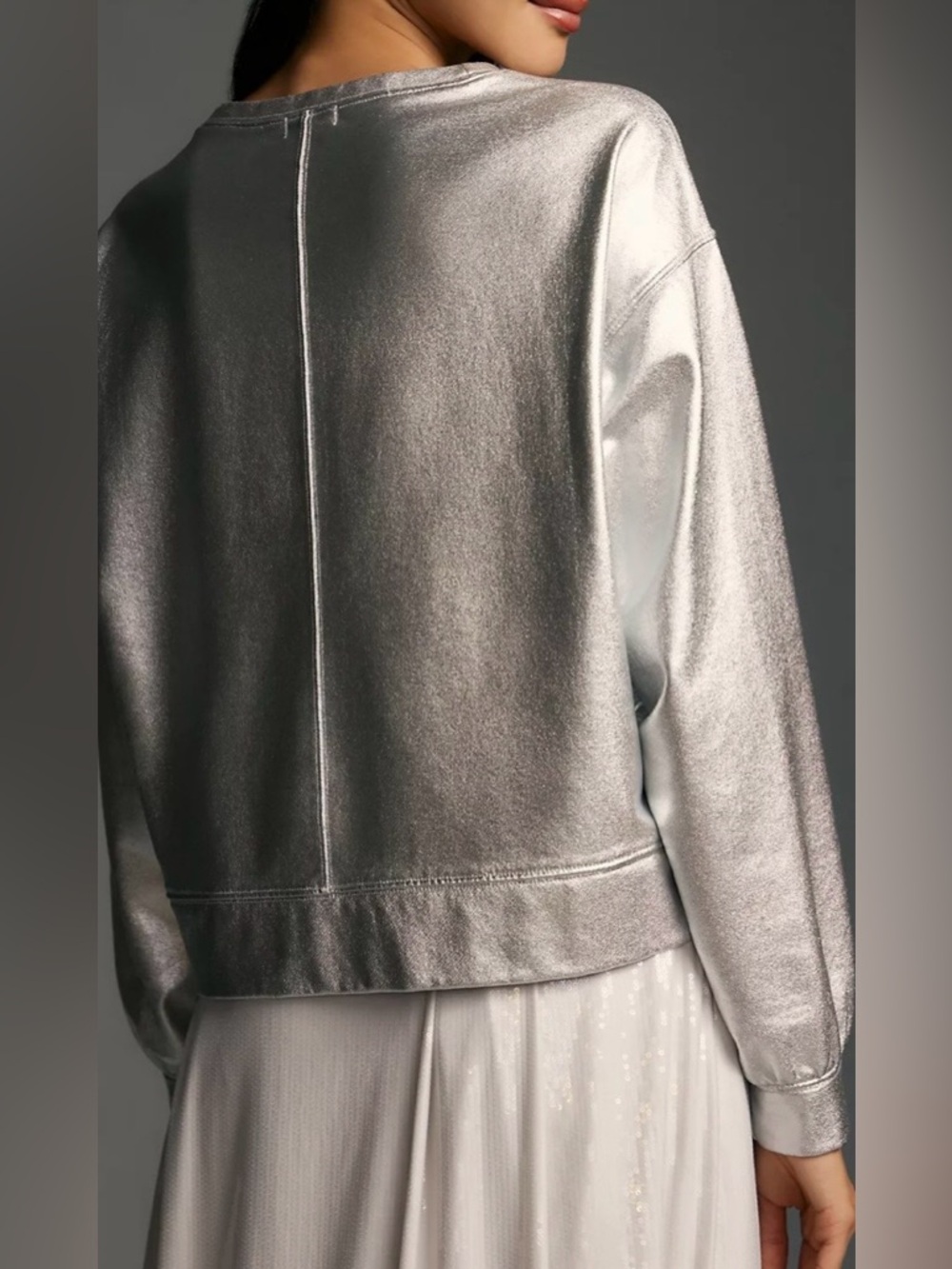 Anthropologie Pilcro Metallic Silver Cropped Sweatshirt XS French Terry - Picture 10 of 10